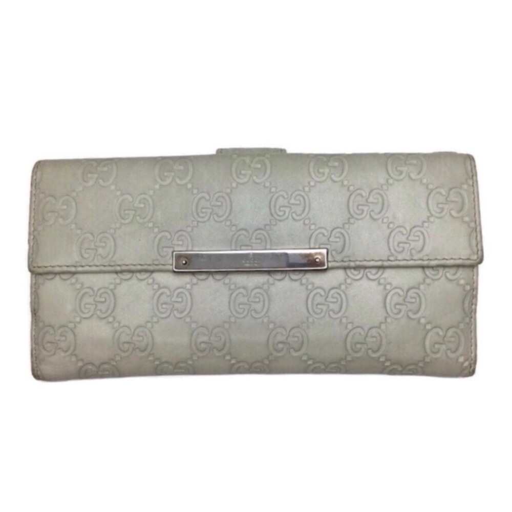 Gucci Guccisima Double G Embossed Gray Leather BiFold Flap Front Snap Wallet